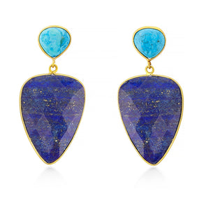 Aria-V Abi stayent earrimgs handcragted with faceted heart shaped lapis Lazuli and polished turquoise studs 