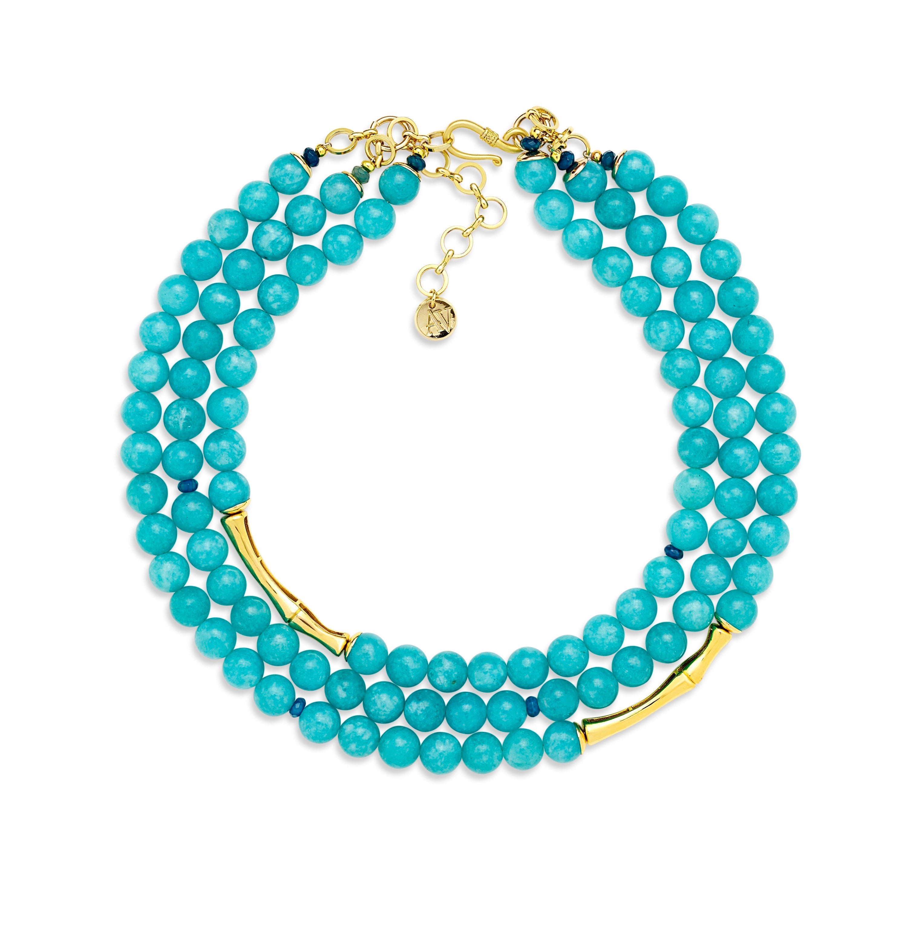 Aria-V three strands blue Jade necklace 